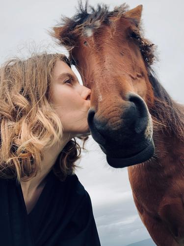 Girl kissing the horse selfie girl woman hourse pet friends friendship love Portrait photograph young lifestyle happy together female beautiful togetherness