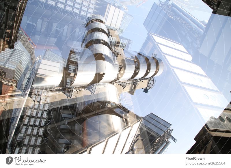 chaos in London, double exposure of an industrial plant in London City Industry Metal Silver Exterior shot Technology Heavy industry Steel Colour photo
