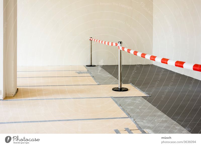 red-white spacer band in the room Room barrier tape Red White Column Black Wall (building) Bright cordon Band construction works Renovation off Permission