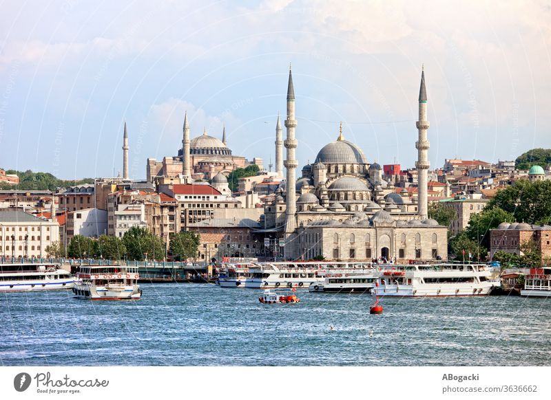 City skyline of Istanbul in Turkey istanbul turkey city cityscape mosque buildings water urban golden horn boats travel