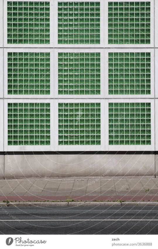 Sudoku Facade Architecture House (Residential Structure) Window built Wall (building) green Bremen Glass block Glas facade Street Lanes & trails Industry