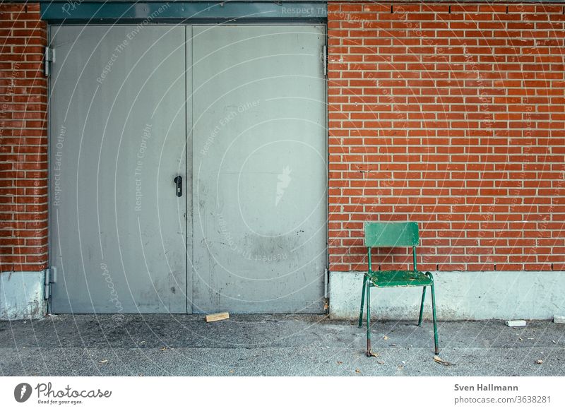 green chair in front of a wall minimalism Port area Abstract Decompose Chair urban uster Magic wand White Red Seating Empty chairs from Summer Furniture
