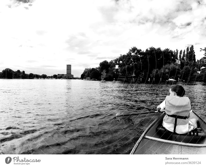 Child in a canoe on the Spree Water Canoe Berlin Vacation & Travel Infancy Summer Playing Sports