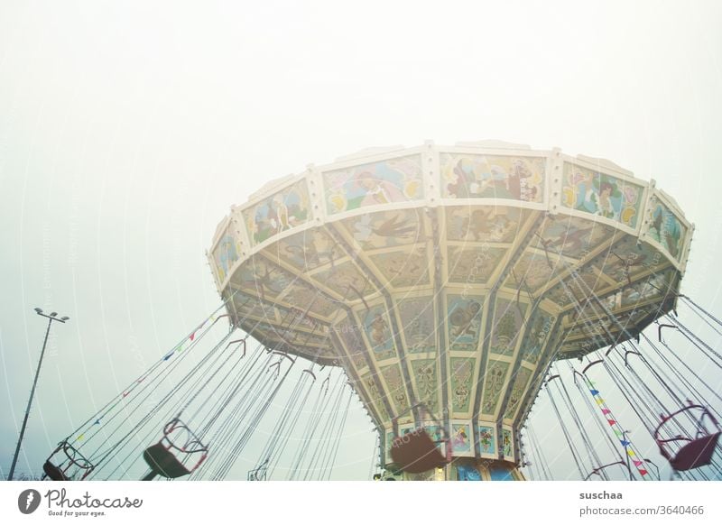 empty moving chain carousel Carousel Chairoplane Fairs & Carnivals Theme-park rides Sky Rotate Vertigo Speed Infancy Movement Amusement Park Attraction