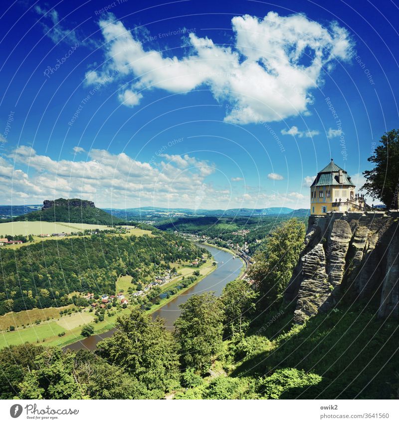 BLICKWINKEL Panorama (View) Long shot Sunlight Idyll Colour photo Exterior shot Saxony Germany Elbe Vantage point Liliesstein Elbsandstone mountains River bank