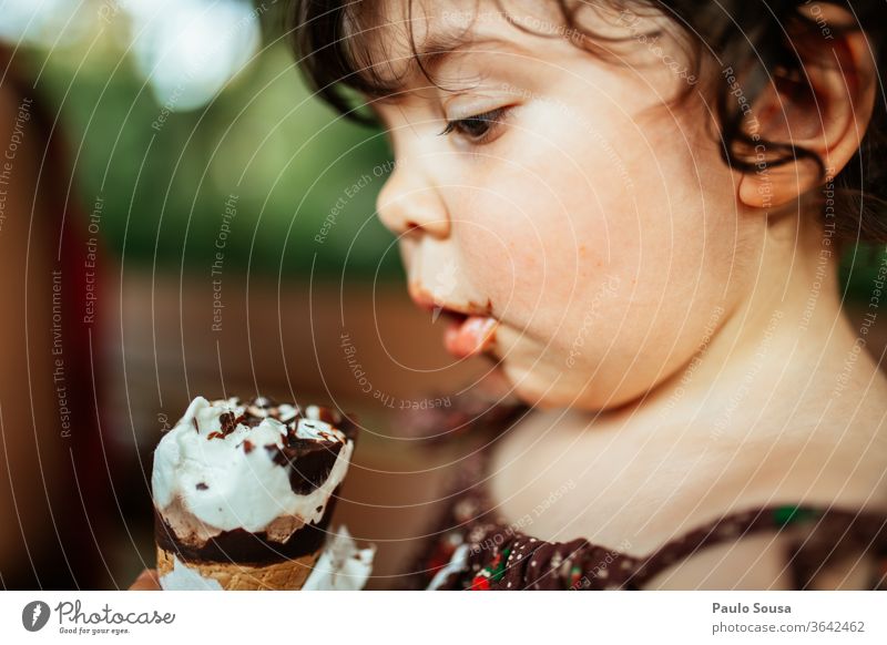 Child eating ice cream Ice cream Dessert Food Delicious Candy Refreshment cold Nutrition Sweet Summer Dairy Products To enjoy Cool (slang) Colour photo Eating
