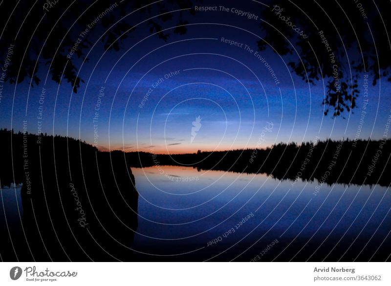 Blue hour over a remote lake in rural Sweden alone background beautiful beauty blue branch clouds color dusk evening horizon island landscape light lonely