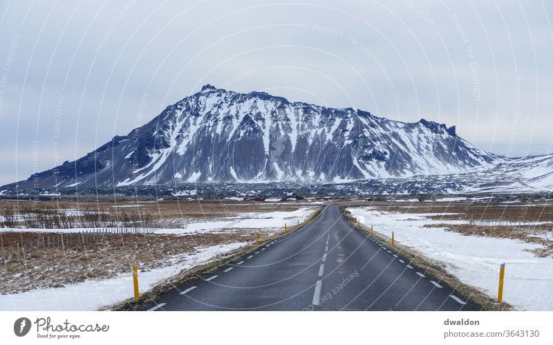 Iceland Road road country road snow winter march highway mountain field Country road Winter Street Exterior shot Mountain Colour photo Snow Landscape Deserted