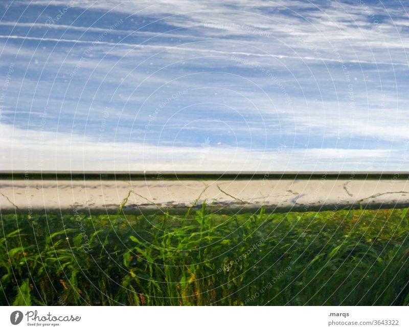 Metal reflects landscape Sky Landscape Meadow Grass Crash barrier Abstract Reflection Background picture