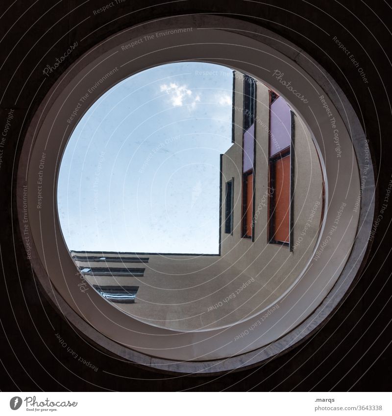 peephole Window Round Porthole Above Worm's-eye view Ambitious High-rise Architecture Beautiful weather Sky