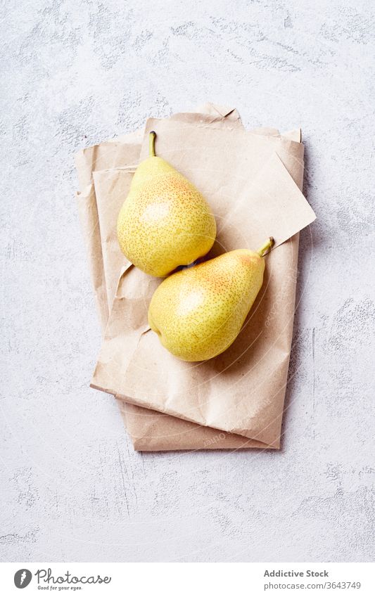 Fresh yellow pears viewed from above fruit top view agriculture harvest summer overhead ingredient dessert cooking sweet produce homegrown healthy food
