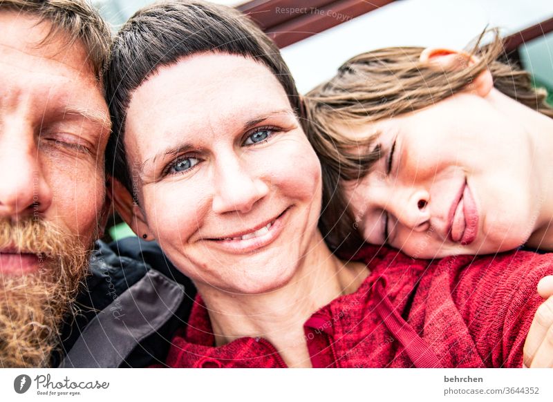 happy family Colour photo Sympathy natural Man Woman Face Attachment Selfie portrait Protection Trust Safety (feeling of) vacation dad mama Happiness Joy
