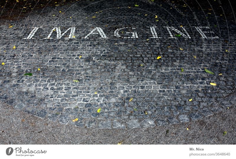 Imagine imagine Characters Letters (alphabet) Word Gray Stone Circle Pattern Envisage Suppose Paving stone Cobblestones Structures and shapes Ground
