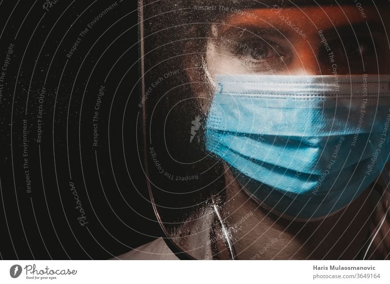 Female hero doctor with mask and shield on black background 2020 air mask cinematic clinic corona epidemic corona virus coronavirus vaccine covid-19