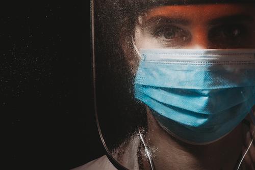 Female hero doctor with mask and shield on black background 2020 air mask cinematic clinic corona epidemic corona virus coronavirus vaccine covid-19