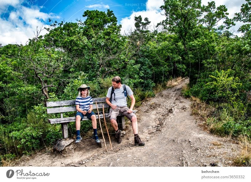 wanderbuben Happy Happiness Joy Lanes & trails hikers Together in common Environment Exterior shot Nature Summer Son Father Hiking Boy (child) Man Child Parents