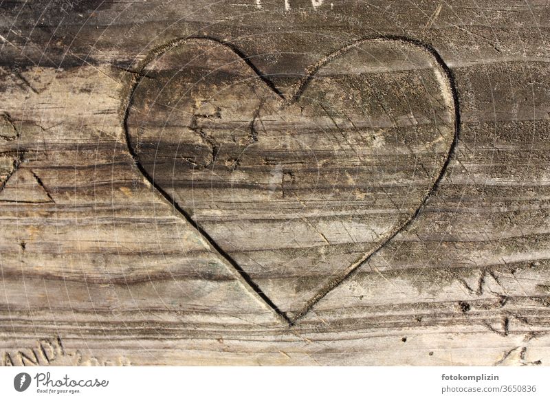 hollow heart carved in wood Heart Weathered immortalize sb./sth. Love Memory Declaration of love Sincere souvenir photo Sadness Forget be forgotten
