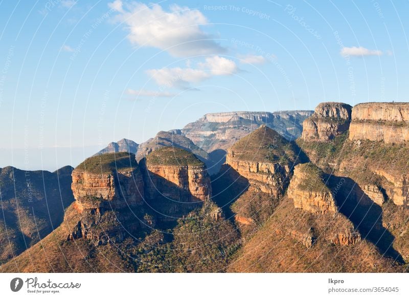 in  south africa    river canyon  plant  and water blyde mpumalanga landscape nature drakensberg view three rondavels mountain panorama reserve dam rock green