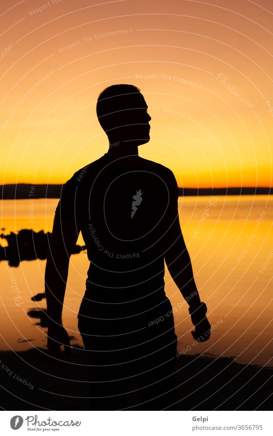 Silhouette of a man at sunset silhouette nature sky sunrise person yellow golden outdoor travel success male landscape freedom people sunlight mountain