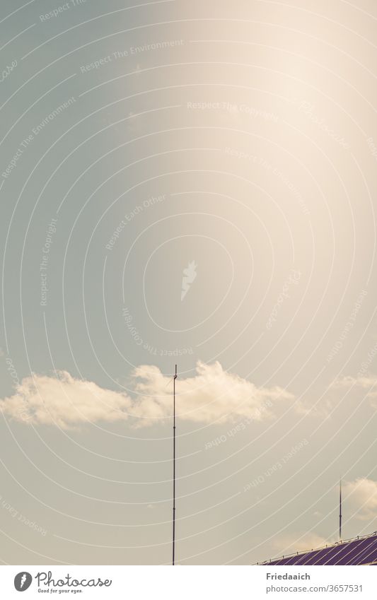 Antenna touches the cloud Clouds Sky Minimalistic Day Deserted Far-off places Exterior shot Flare Copy Space top Summer Beautiful weather house roof