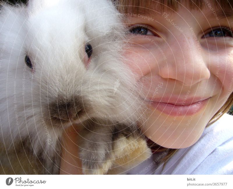 Mulle's favorite person... girl Child Infancy Human being feminine Hare & Rabbit & Bunny Pygmy rabbit Hairy Pelt fluffy Easter Bunny Pet Animal Cute