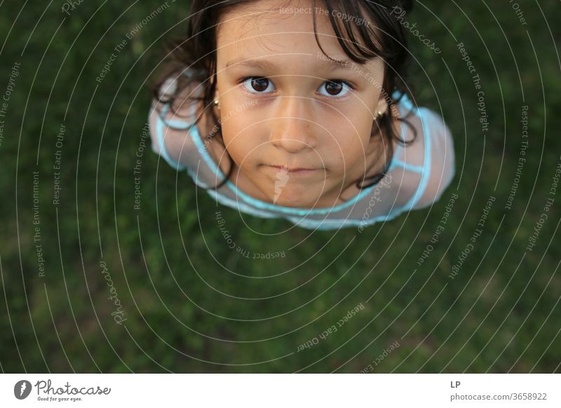girl looking into the camera Looking into the camera Observe curious down Curiosity Eyes mindfulness Children's game Childhood memory Childhood wish