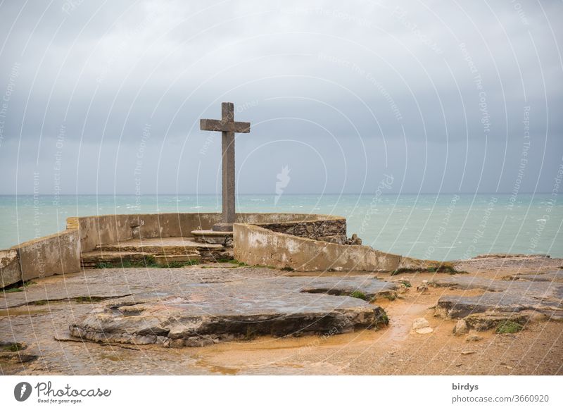 Stone cross at Portugal's Atlantic coast near Peniche Crucifix religion Christianity symbol Religion and faith Belief Catholic vantage point Atlantic Ocean