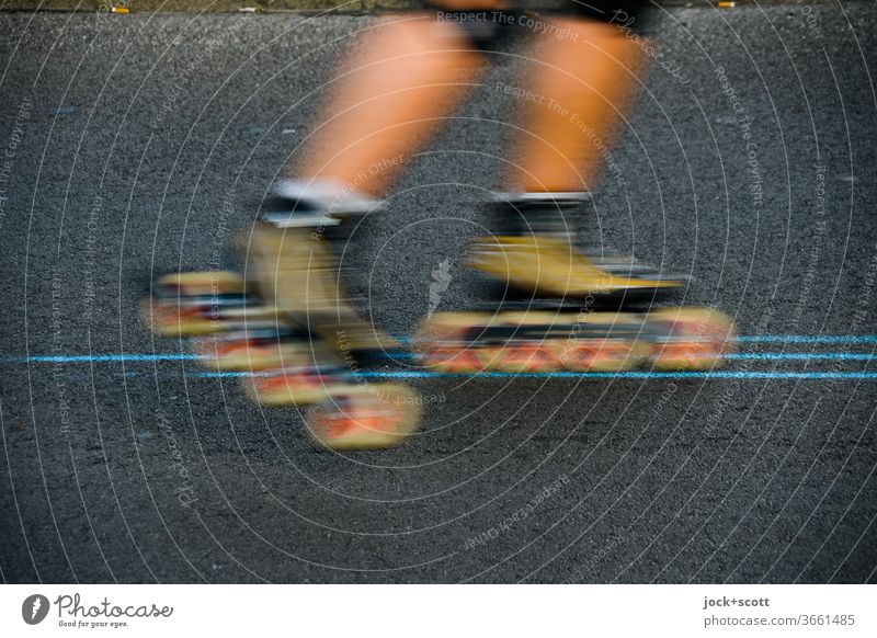 Inline skates roll on lines towards their destination Inline skating Leisure and hobbies Sports Legs Motion blur Athletic Driving Accuracy Movement 1