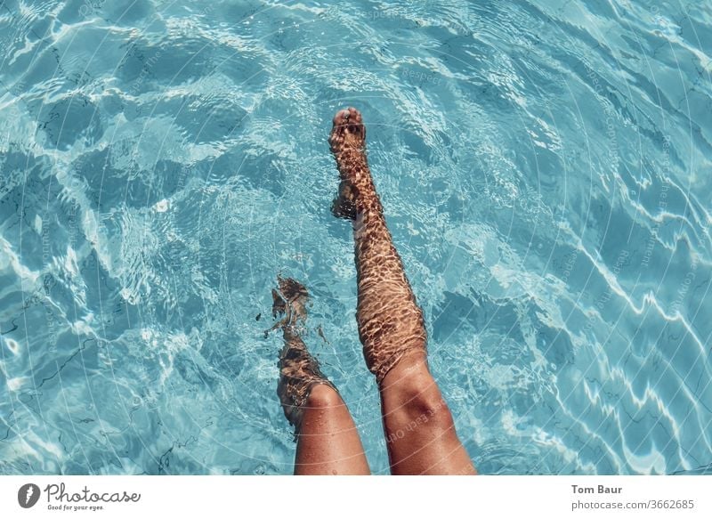beautiful tanned legs of a woman splashing in the pool with light waves and beautiful reflections on the legs and the water surface Legs Woman youthful Waves