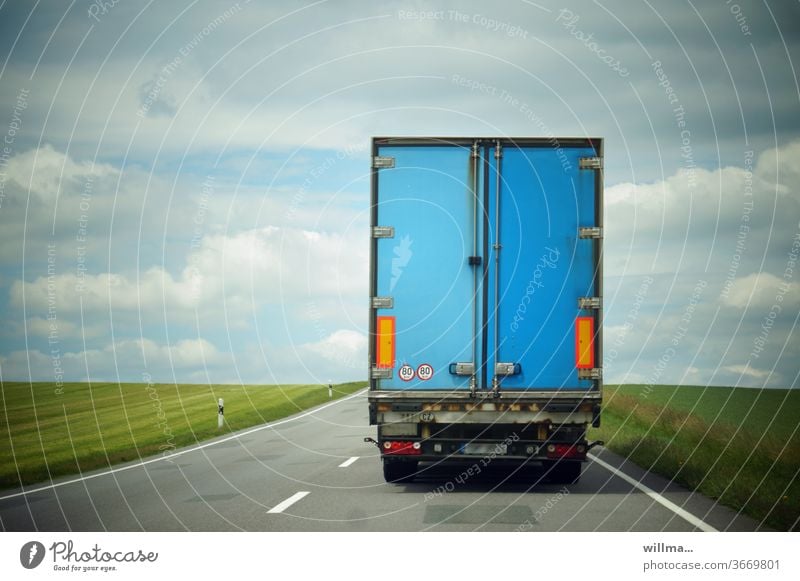the end of all vice Vice lorry End Blue Street Logistics Country road Freeway Transport Lane markings Truck Utility vehicle Freight transport lorries Rear view