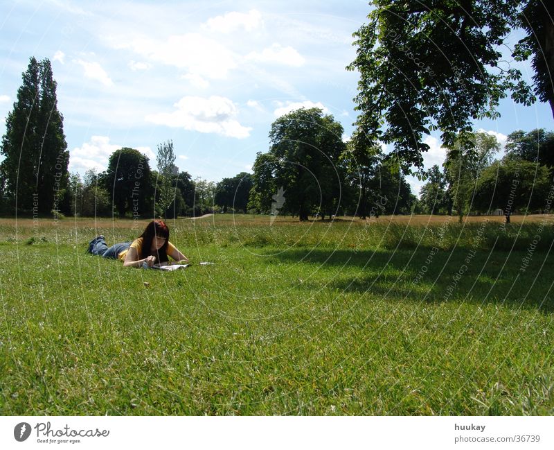 Girl in Hyde Park Hydepark Green Woman lawn Idyll Sky