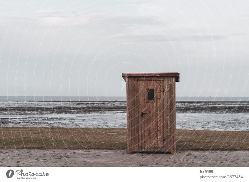 the small hut at the sea at low tide Idyll Minimalistic Beach Small Summer Lakeside North Sea Relaxation High tide ebb and flow Island Slick Mud Wet Tide Nature