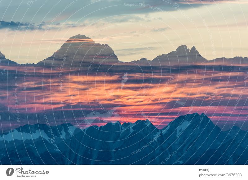 Double exposure of Dachstein with Dirndl and Kamm, Grimming with the wonderful dawn dirndling Mountain Alps Sunrise Illuminate Dream Surprise