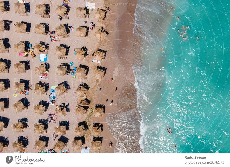 Aerial Beach, People And Umbrellas On Beach Photography, Blue Ocean Landscape, Sea Waves beach aerial view sand background water sea vacation blue travel people