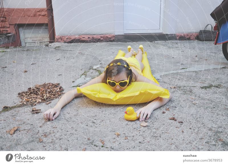 dry swimmer in the backyard (summer 2020) comic satire intractable resourceful Funny Whimsical Yellow swim dry sad or boringly Gray Gloomy stay at home pandemic