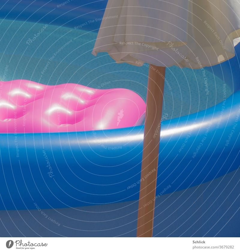 Summer paddling pool Plastic pool with air mattress and closed parasol Paddling pool detail Air mattress variegated Sunshade Closed Blue pink shrill plastic PVC