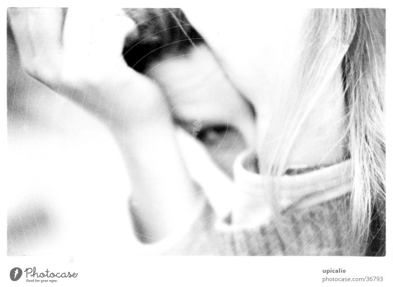 shame Blur Hand Moody Woman Black & white photo Detail Facial expression Eyes