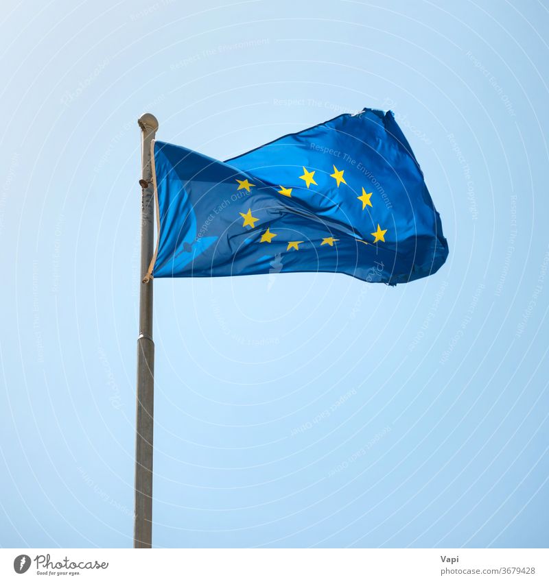 Waving Europian Union EU flag eu european union background blue yellow sky symbol wind banner white sign star texture stars emblem fabric textile country cloth
