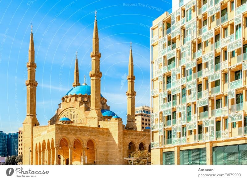 Mohammad Al-Amin Mosque and modern buildings in the center of Beirut, Lebanon al al-amin amine ancient arab arabesque arabic architecture attraction beirut