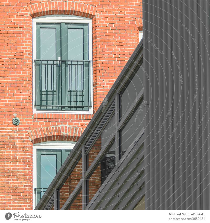 Modernised brick building with aluminium element minimal graphically colors shape Geometry abstract Abstract Colour Square harmony Facade Aluminium Window Brick