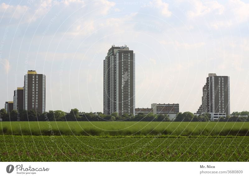 Architecture and nature I City in the country High-rise apartment building Sky Field Agriculture Growth Landscape Plant Environment Agricultural crop