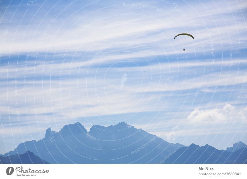 high up Paragliding Paraglider Flying Sky Freedom Sports Leisure and hobbies Air Alps Mountain Calm Nature Relaxation Summer Contentment Glide Wind