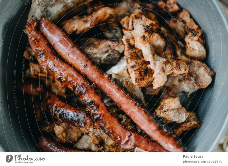 Close up grilled meat BBQ Barbecue (event) Grill Hot barbecue Colour photo Charcoal (cooking) Food Delicious Exterior shot BBQ season Meat Nutrition Sausage
