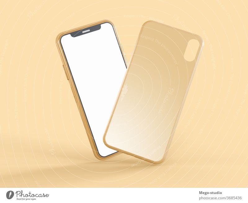 3D Illustration. Mockup of smartphone with phone case. 3d illustration mockup accessories mock-up smart phone clear 3d rendering portable style touch
