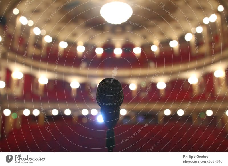 Empty theater hall music concert microphone depth of field focus stage empty corona culture institute of culture opera