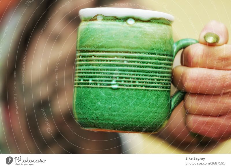 Coffee - cup green coffee cup Cup Café Hot drink fingernails Green space Colour photo