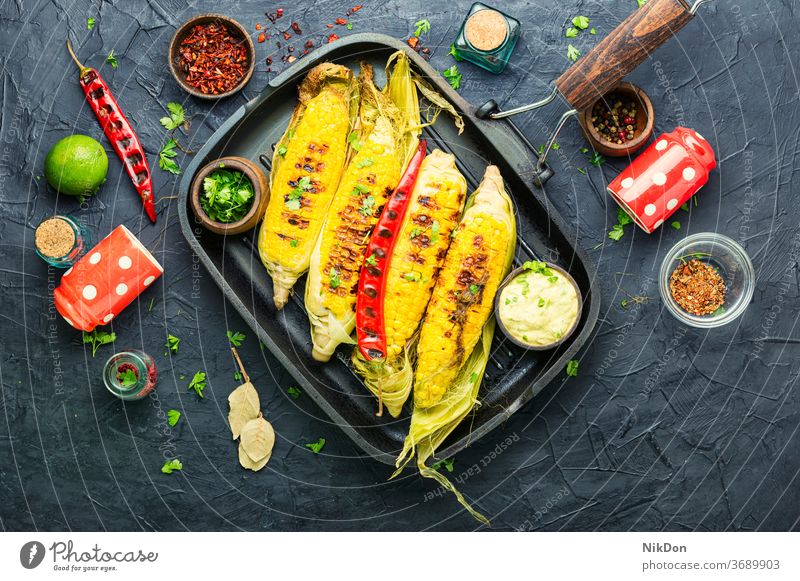 Grilled sweet corn cob grilled maize corncob barbecue vegetable bbq grilled corn grilled vegetables vegetarian kernel roasted yellow snack delicious summer