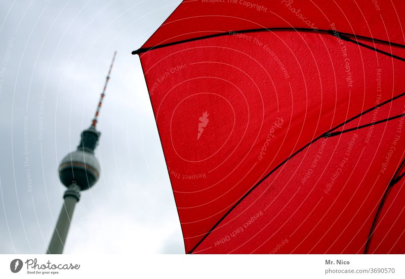 big city City Television tower Sunshade Berlin TV Tower Capital city Sky Landmark Tourist Attraction Architecture Town Downtown Red Umbrella Manmade structures