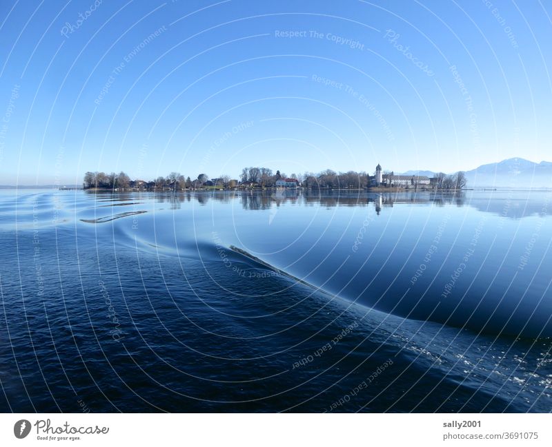 winter peace at Chiemsee... Lake Chiemsee monasteries Loneliness Nature Religion and faith Landscape Reflection Mountain Blue sky Water Church spire Chiemgau