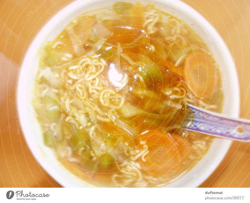 No salt in the soup Soup Noodle soup Chinese Hot China Bird's-eye view Landscape format Caught by a speed camera Overexposure Close-up Nutrition Orange